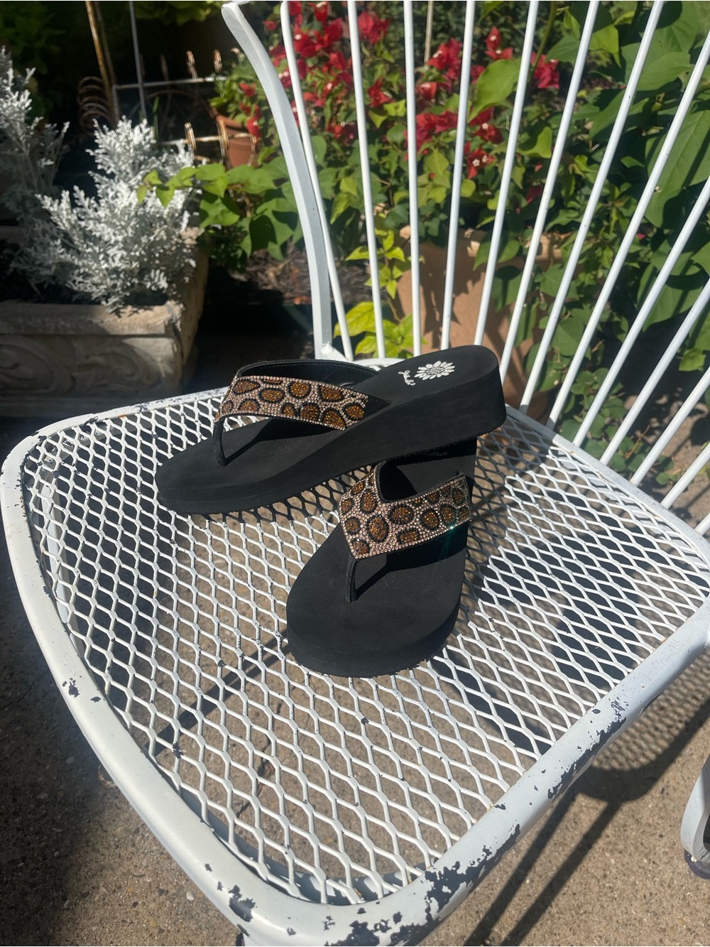 Yellow Box Leopard Wedge Flip Flop Sandals Sz 8 NWOT